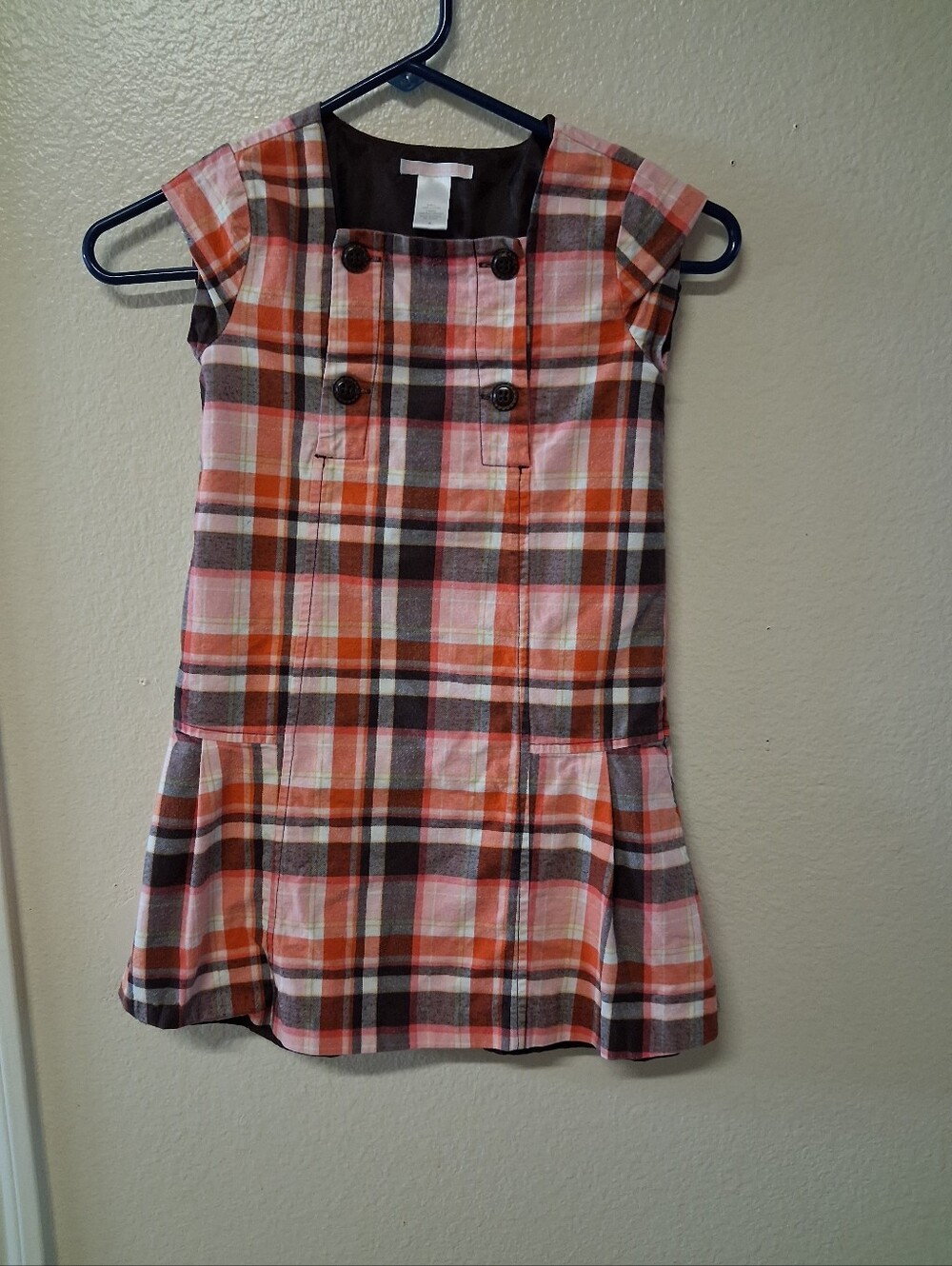 Janie and Jack Pink Orange Brown Plaid Cap-Sleeve Dress